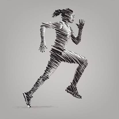 Running woman. Vector artwork in the style of ink drawing