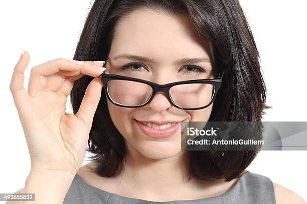Close Up Of A Pretty Woman Wearing Glasses Stock Photo - Download Image Now  - 2015, Adult, Beautiful People - iStock