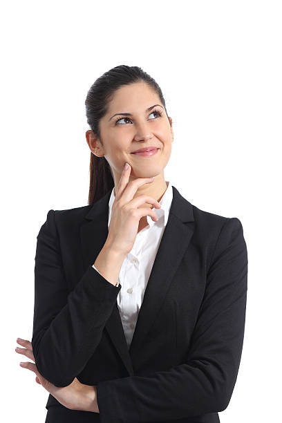 istock Businesswoman thinking and looking sideways isolated 493658208