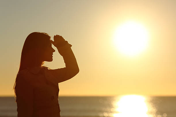 istock Silhouette of a woman looking forward at sunset 493659264