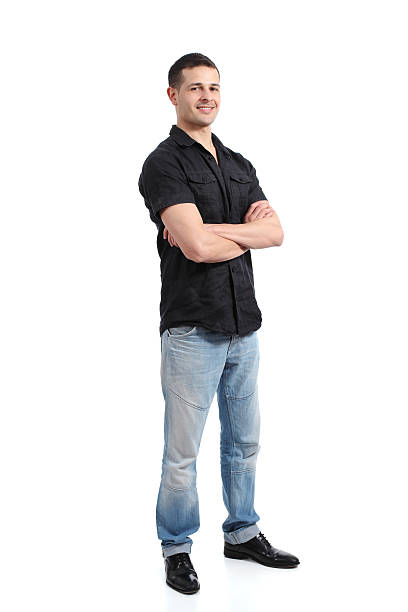 istock Handsome happy standing man promoting and presenting 493659918