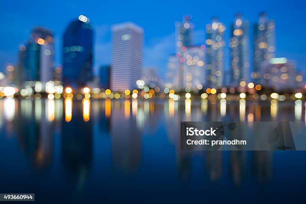 Abstract Blurred Bokeh Lights Waterfront Of City Downtown Stock Photo - Download Image Now