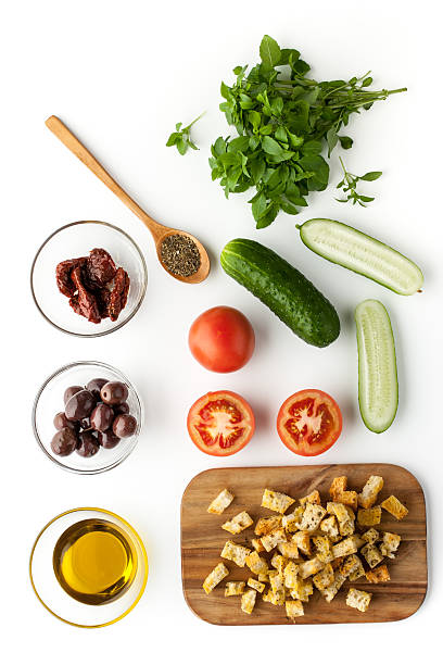 istock Ingredients for panzanella salad top view 493660978