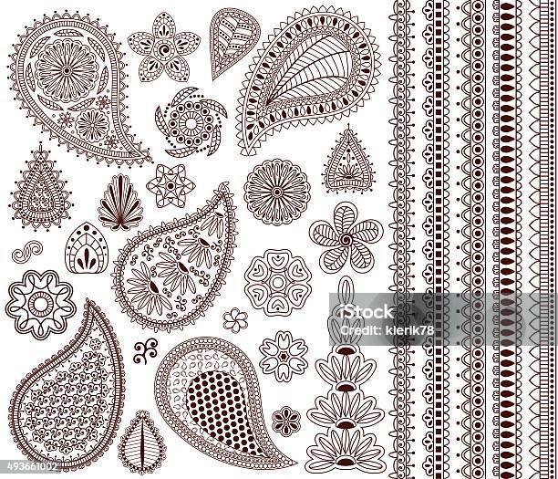 Set Of Oriental Ornaments Stock Illustration - Download Image Now - Culture of India, Paisley Pattern, Pattern