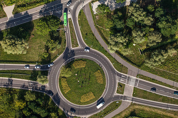istock aerial view of roundabout 493684980