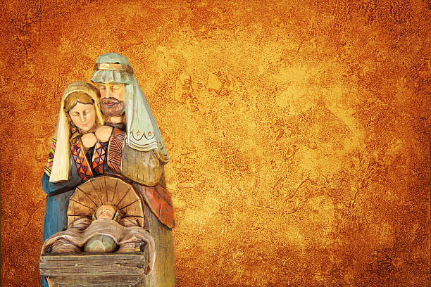 istock Christmas Nativity Trio with textured gold and brown background 493686042