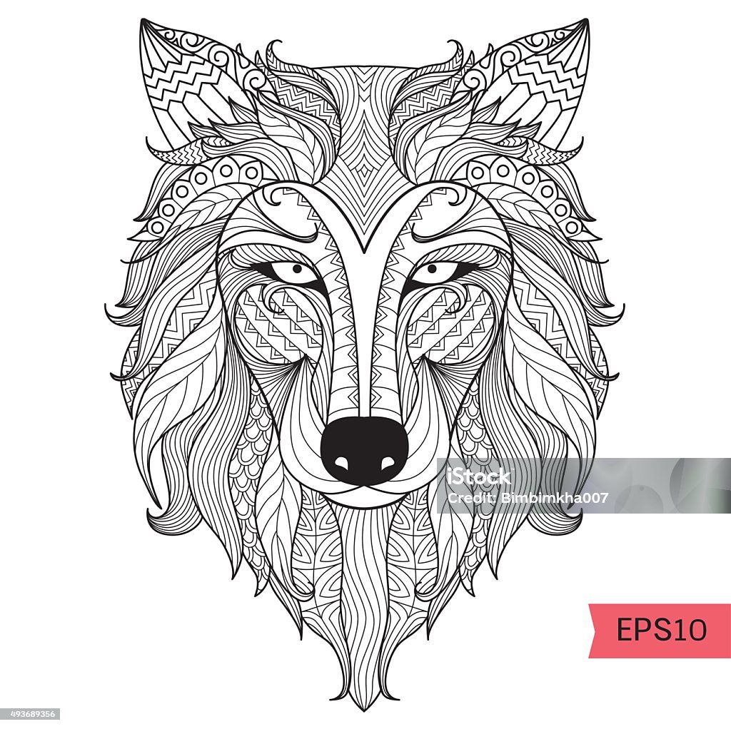 Wolf coloring page Drawing  wolf for coloring page,tattoo, shirt design,logo, sign and so on. Coloring Book Page - Illlustration Technique stock vector