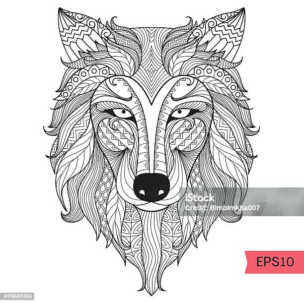 Wolf Coloring Page Stock Illustration - Download Image Now - Coloring Book Page - Illlustration Technique, Wolf, Adult