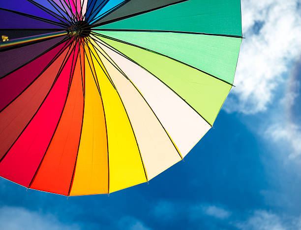 istock colorful umbrella segments on blue sky 493690268