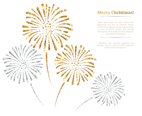 Vector gold and silver fireworks on white background.