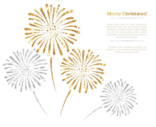 Vector gold and silver fireworks on white background. Vector gold and silver fireworks on white background. Vector illustration. Gold Glitter Texture, Sequins Pattern. Lights and Sparkles. Glowing New Year or Christmas Backdrop. Place for text. firework man made object stock illustrations