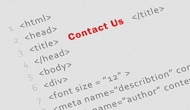 Business concept: Printed html code for "Contact us" page - technology banner