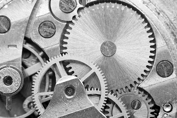 istock Metal Cogwheels, Black and white Macro Photo. 493691968