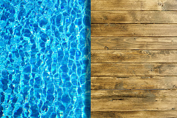 istock Swimming pool and wooden deck for backgrounds 493693828