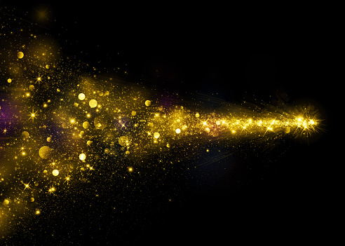 Gold glittering stars dust trail. Comet tail.