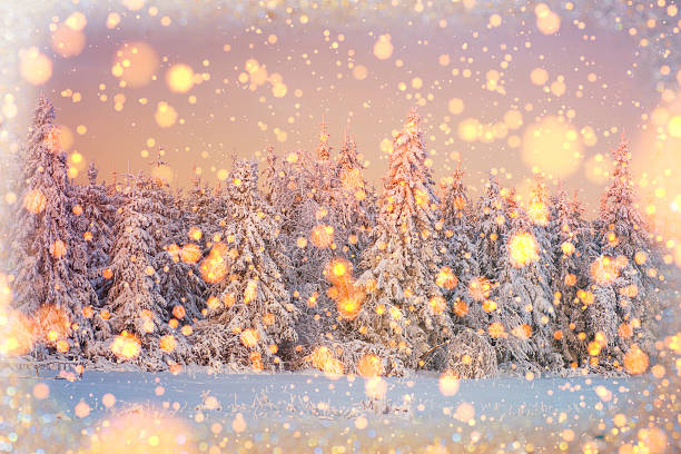 istock winter landscape trees snowbound, bokeh background with snowflakes 493695670