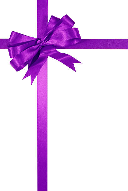 istock Purple gift ribbon bow isolated on white background vertical 493697082