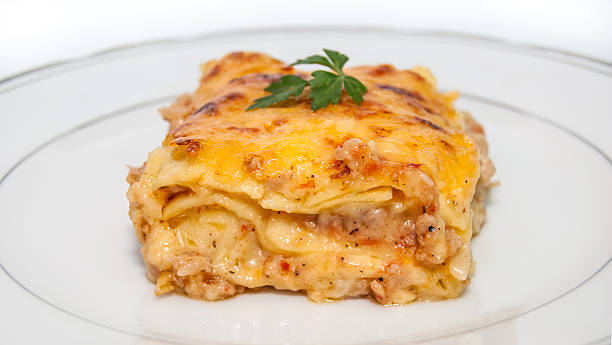 istock Portion of lasagna with meat isolated on plate 493700002