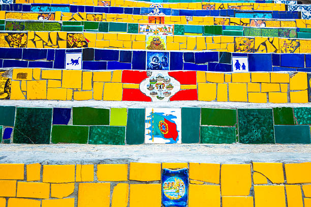 Rio de Janeiro, Brazil - November 30, 2014: Details of the Selaron stairway in Rio de Janeiro, Brazil. The stairway is famous work of Chilean artist Jorge Selaron.