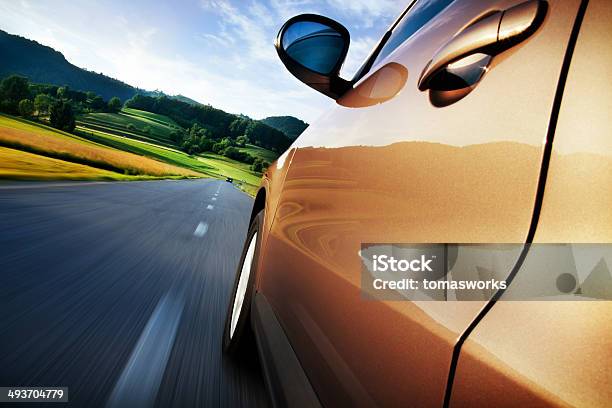 Driving Car At Country Road Stock Photo - Download Image Now - Car, Country Road, Driving