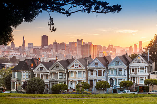 istock Famous view of San Francisco at Alamo Square 493704855