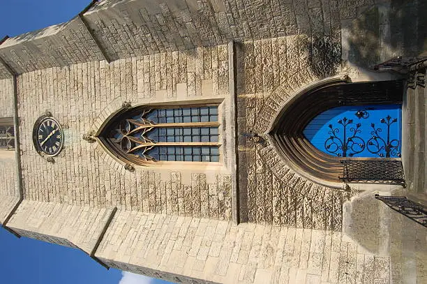 St Lukes church clock tower in cheltenham main entrance