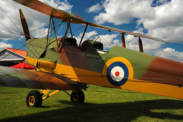 istock Vintage airplane parked on the grass 493705637