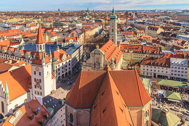 istock Munich Panorama with old city hall and Viktualienmarkt 493705785