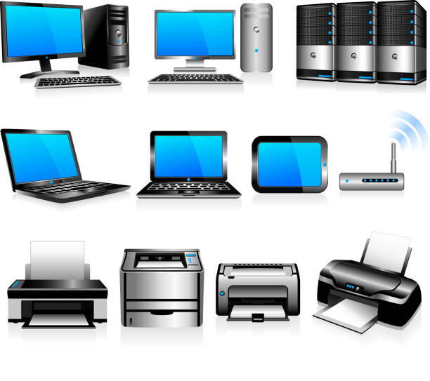 Computer Technology Electronics Computers, Desktops, PC, Laptops, Servers and Printers computer printer stock illustrations