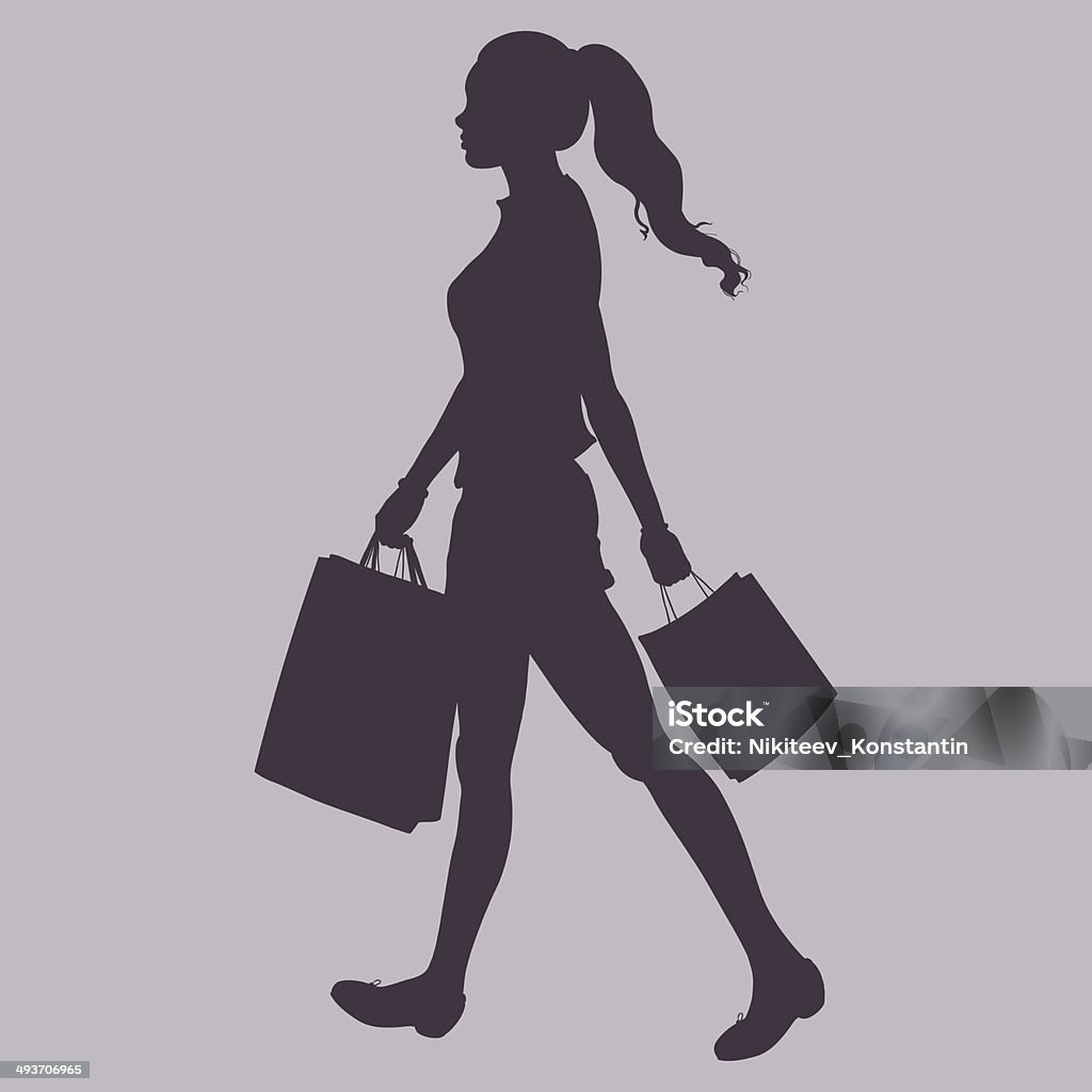 Vector Silhouette - girl goes and is in the hands Vector Silhouette - girl goes and is in the hands of shopping bags Adult stock vector