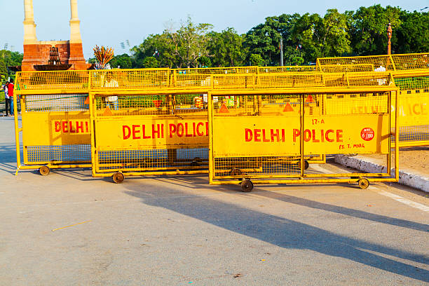 traffic barrieres at the india gate ready for quick use Delhi, India - October 16, 2012: traffic barrieres at the india gate ready for quick use by the delhi police in Delhi, India. barricade photos stock pictures, royalty-free photos & images