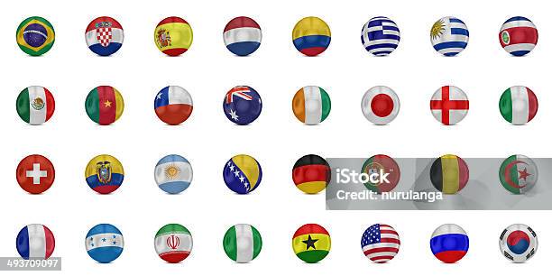 Flags Of World On Soccer Balls Stock Photo - Download Image Now - Flag, Country - Geographic Area, Global