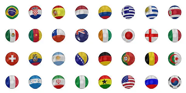 Flags of world on soccer balls
