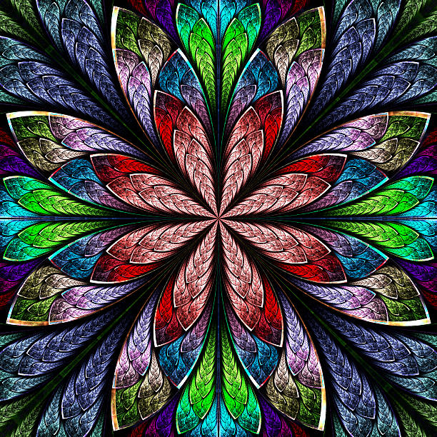 istock Multicolor beautiful fractal in stained glass window style. 493709289