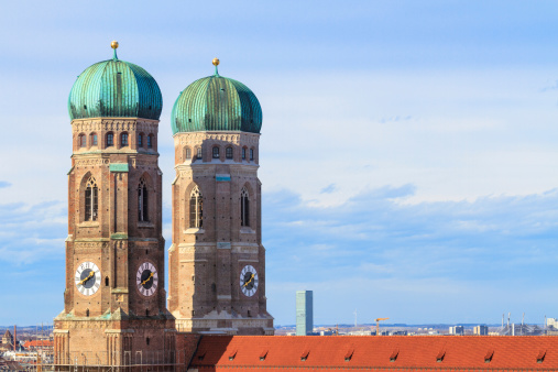 Aerial view of St Peter's Church gothic cathedral, Munich, Bavaria