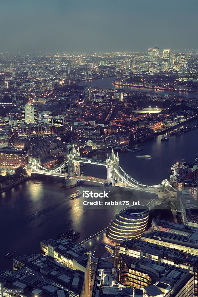 London night London aerial view panorama at night with urban architectures and Tower Bridge. 2015 Stock Photo