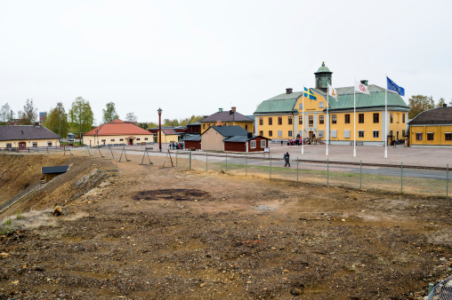 FALUN, SWEDEN - MAY 08, 2014: The mining museum beside the great copper pit in Falun.