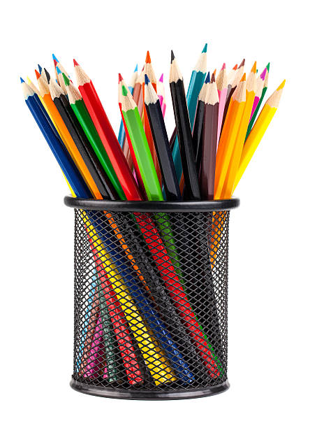 istock Various color pencils in black metal container 493712900