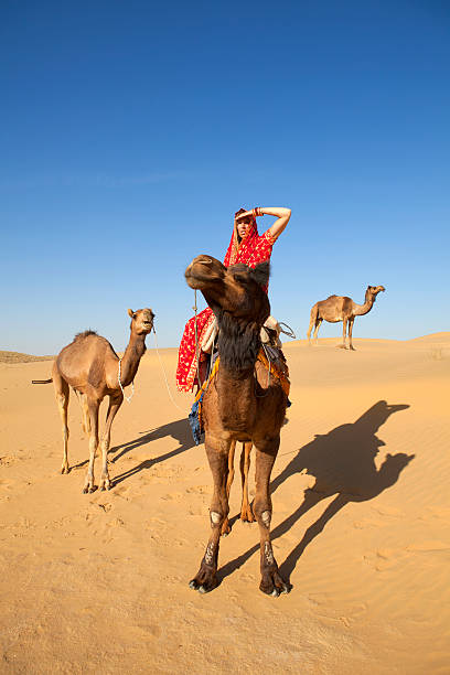 istock Riding camels in the desert. 493714762
