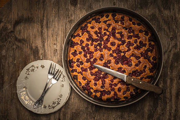 Cherry sponge cake after baking