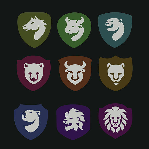 animals heraldic shields vector art illustration