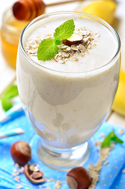 istock Banana smoothie with oats and hazelnuts. 493716990