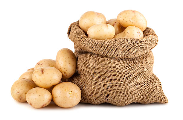 istock Ripe potato in burlap sack 493719186