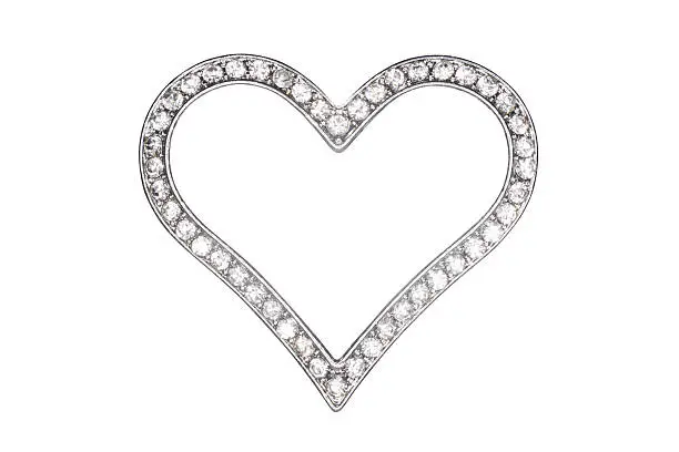 Old silver heart picture frame isolated on white with clipping path.