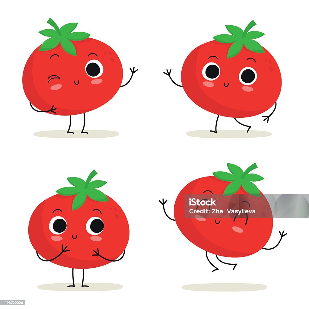 Tomates. Personnage adorable ensemble de légumes isolé sur blanc - clipart vectoriel de Tomate libre de droits