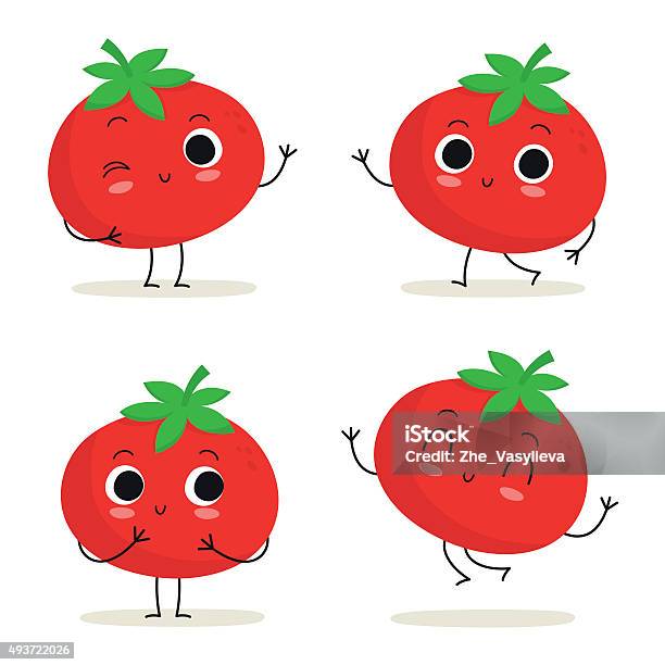 Tomates Personnage Adorable Ensemble De Légumes Isolé Sur Blanc Vecteurs libres de droits et plus d'images vectorielles de Tomate