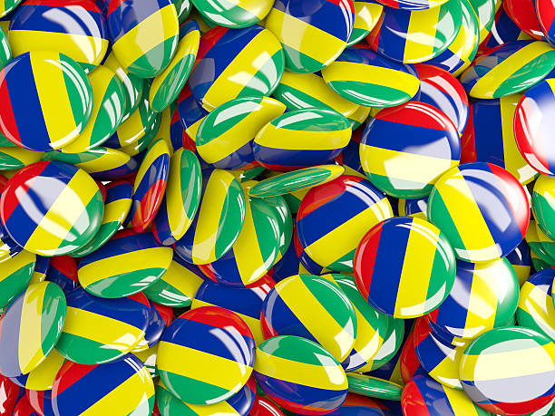 istock Background with round pins with flag of mauritius 493725606