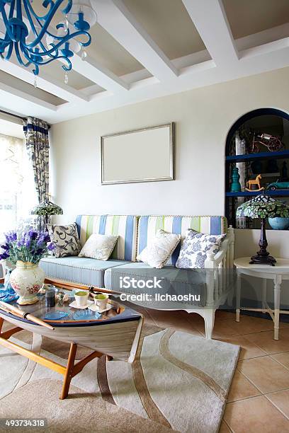 Home Interiorsmediterraneanstyle Living Room Stock Photo - Download Image Now - 2015, Home Interior, Indoors