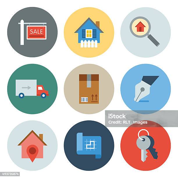 Real Estate Icons Circle Series Stock Illustration - Download Image Now - Moving House, Moving Van, For Sale Sign