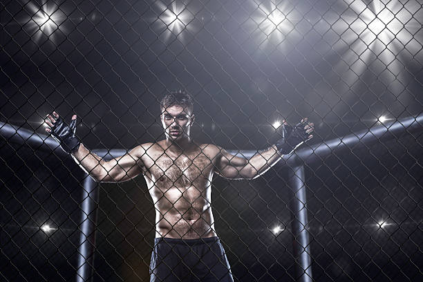 istock fighter in mma cage arena 493736060
